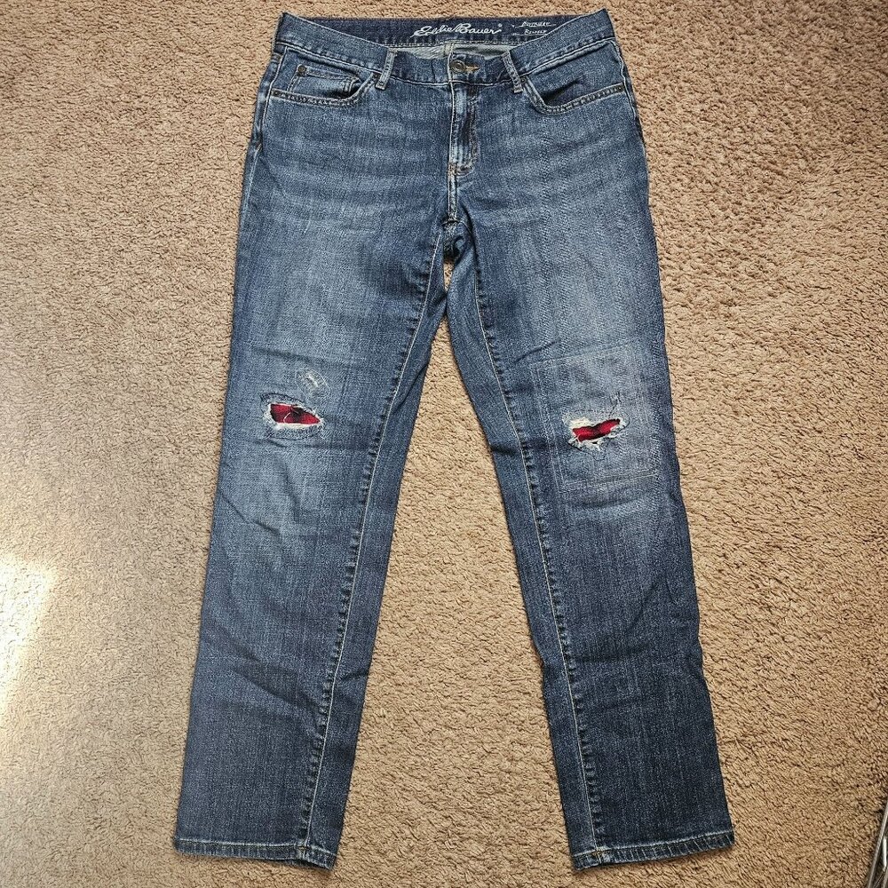 Eddie Bauer Jeans Womens 6 32x30 Boyfriend Relaxed Fit Denim Stretch Patched